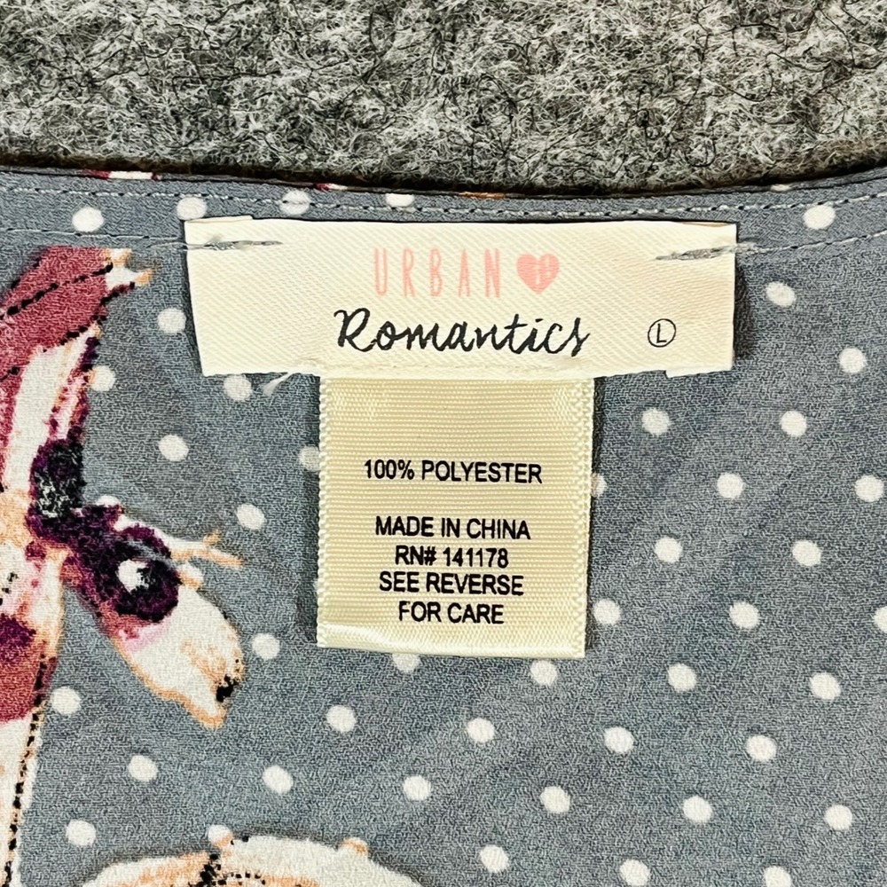 Urban Romantics‎ Cropped Tie Front Blouse Womens L Gray Floral Cottagecore Boho - Picture 7 of 10